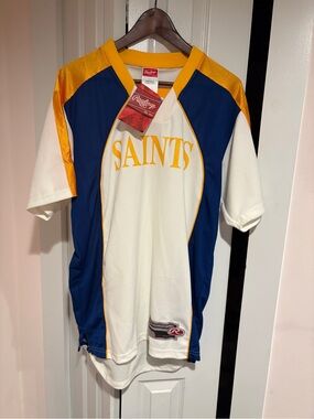 Rawlings Saints White Navy & Gold Baseball Jersey Medium